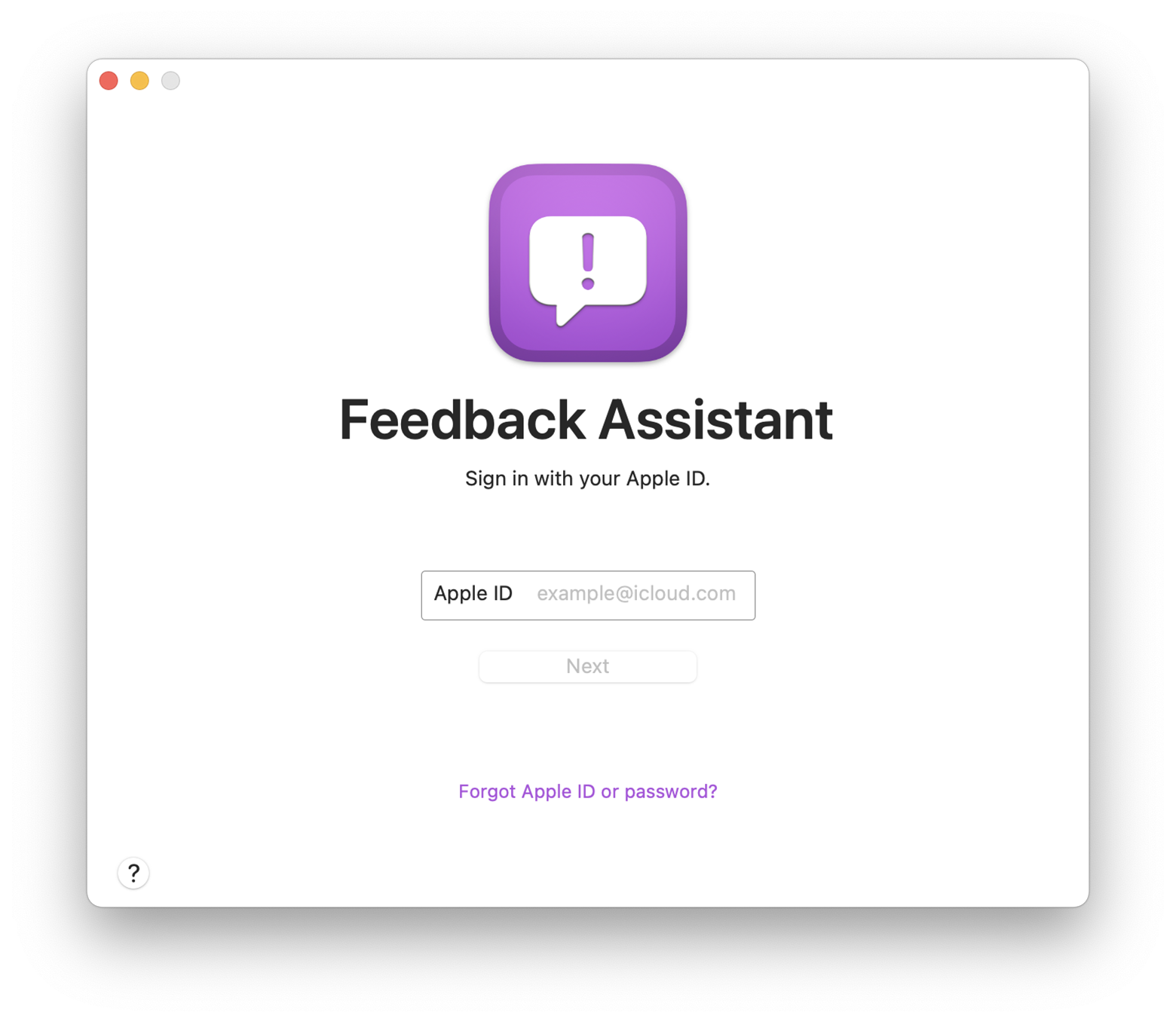sign in feedback app on mac