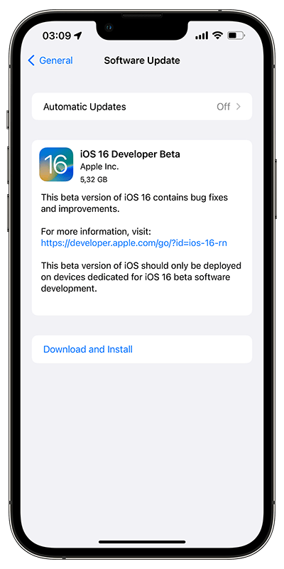 update ios 16 beta
