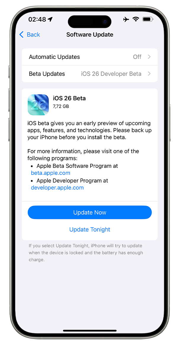update ios 26 beta
