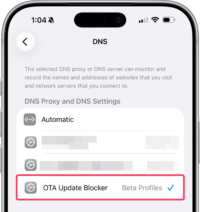 OTA Update Blocker Profile DNS method