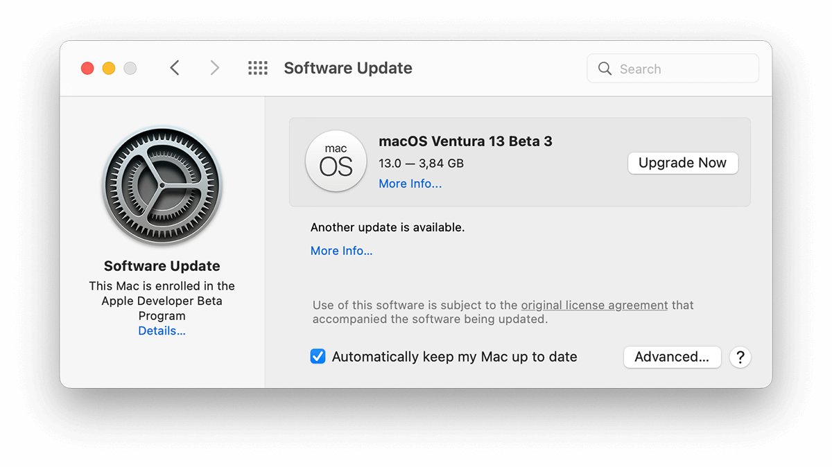 update macos in software update