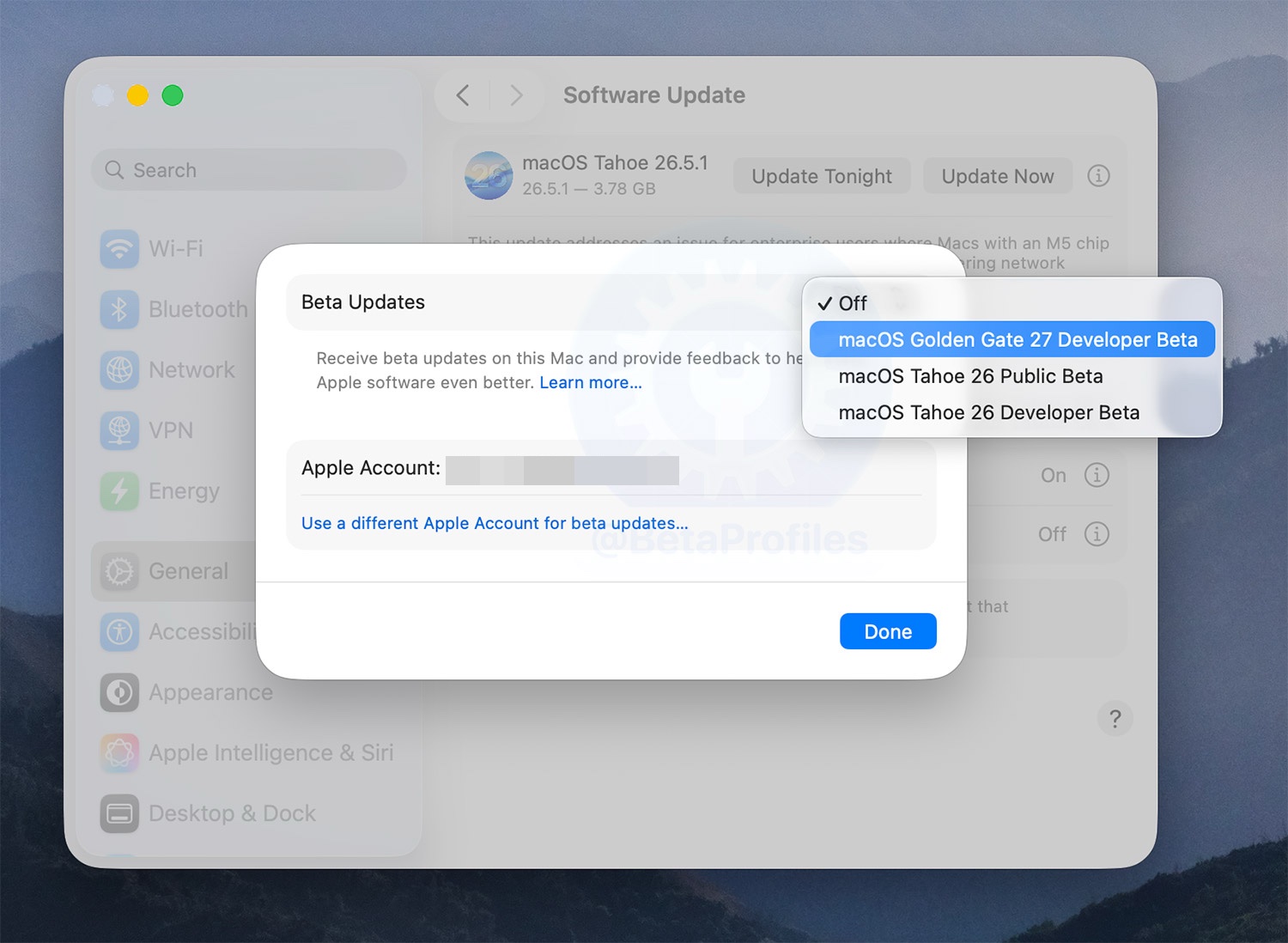 Select macOS Golden Gate 27 Beta