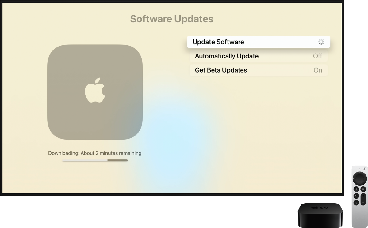  A TV screen displaying the Downloading screen with a progress bar in progress.