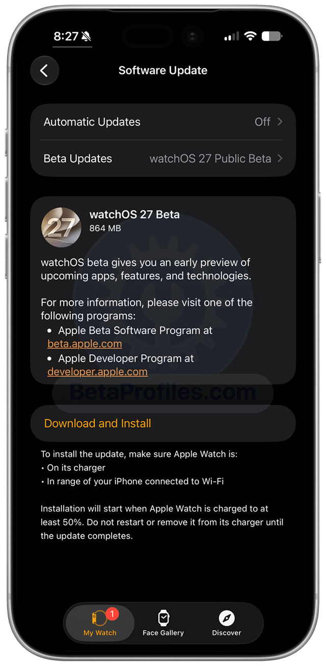 download and install watchos 27 public beta